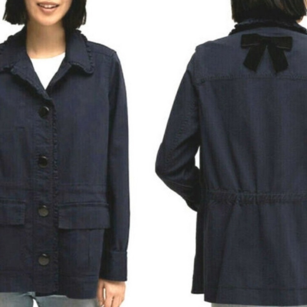 Kate Spade Dark Blue Broome Street Ruffle Military Jacket Women’s Size Medium